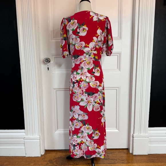 NWT Anthropologie x Alice Archer Rosalie Wrap Midi Dress 10 Red Motif Floral - Picture 6 of 16
